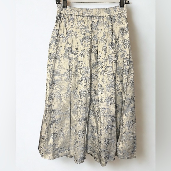 Baltic Born Jeanne Pleated Midi Skirt Cottagecore Boho Blue and Pearl SZ M - Picture 4 of 10